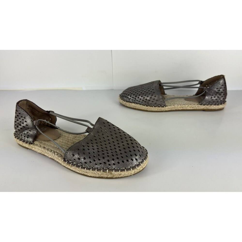 Eileen Fisher Lee 2 Metallic Perforated Leather Espadrille Flats US 6.5